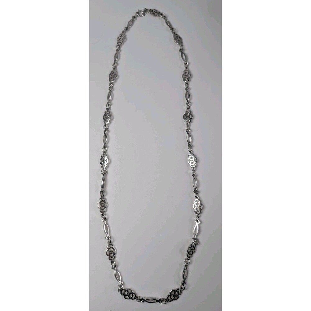 Vintage 1953 Crown TRIFARI Milky Way Jewels Silver Tone 32" Filigree Necklace